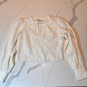 NWT, Topshop, Cream Eyelet Long Sleeve Top